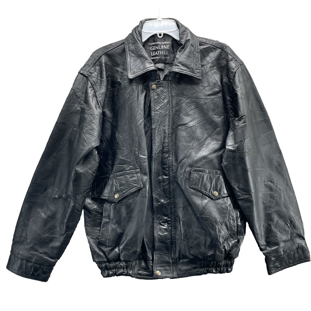 Napoline 100% Leather Bomber Jacket XL Baggy Biker Streetwear Retro Moto Y2K 90s